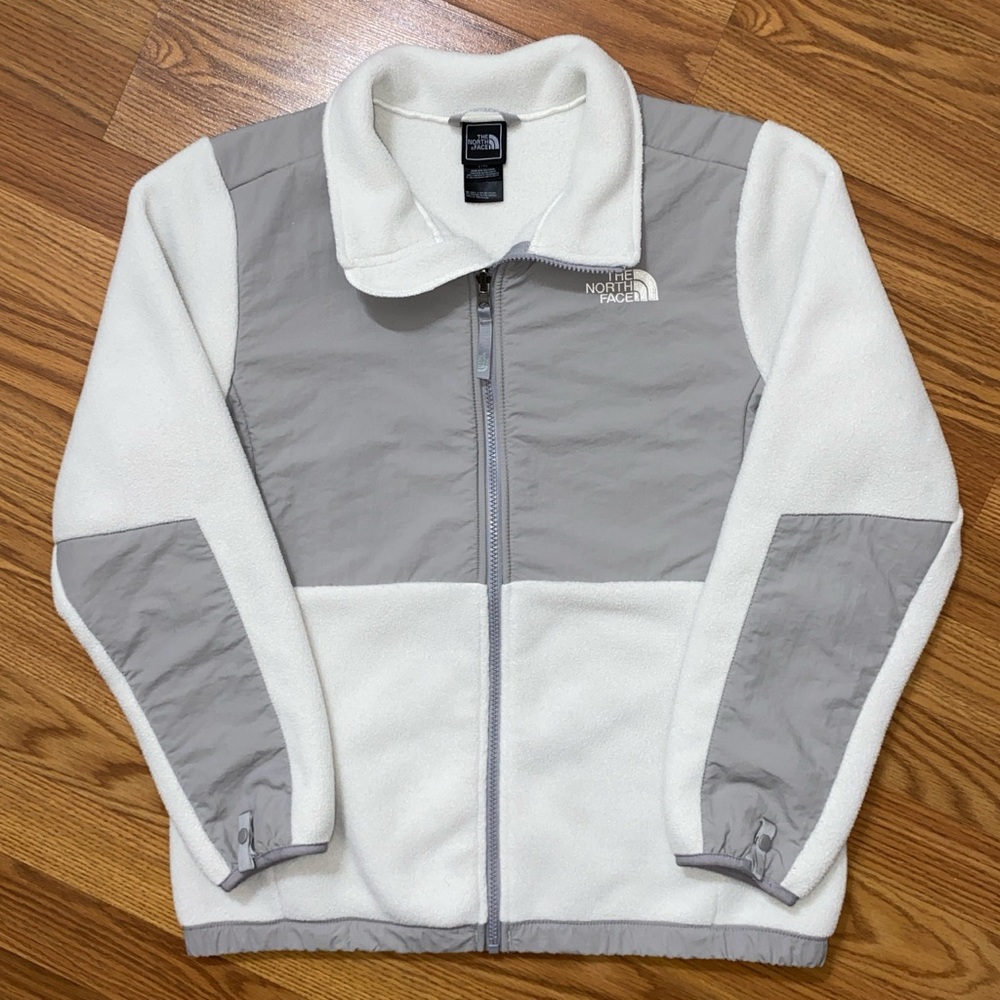 The North Face White and Gray Teddy Jacket